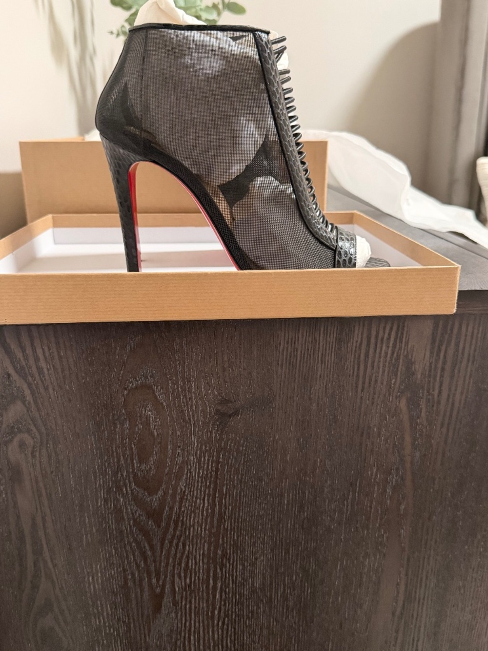 Christian Louboutin Trouble 100 Black Mesh Booties Size 38.5